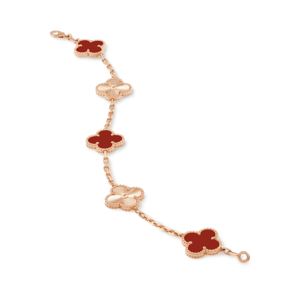 CLOVER | Pulsera de Oro Rosa Guilloché Roja