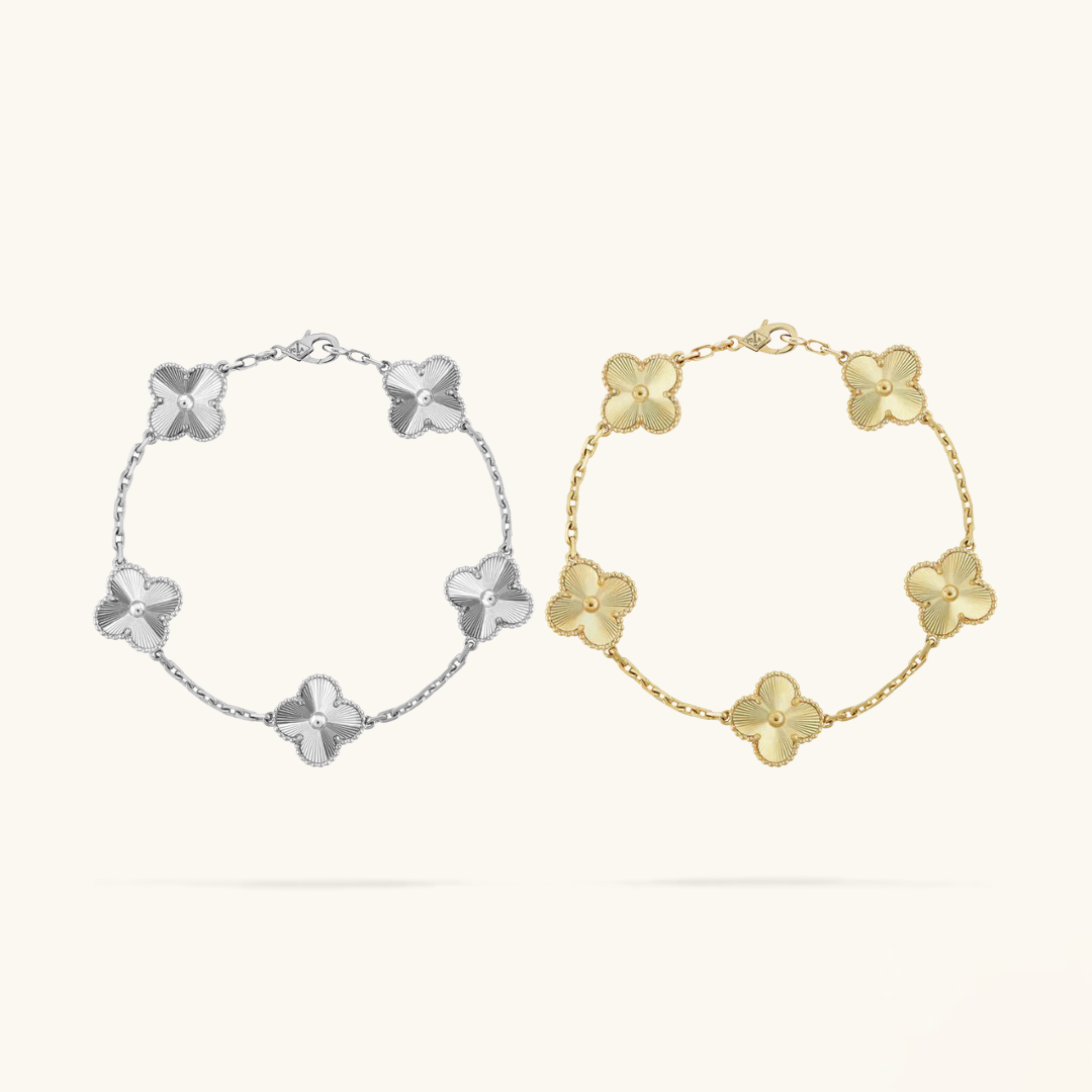 Conjunto de Pulsera de Trébol de 2 Deltas - Plata/Oro