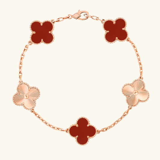 CLOVER | Pulsera de Oro Rosa Guilloché Roja