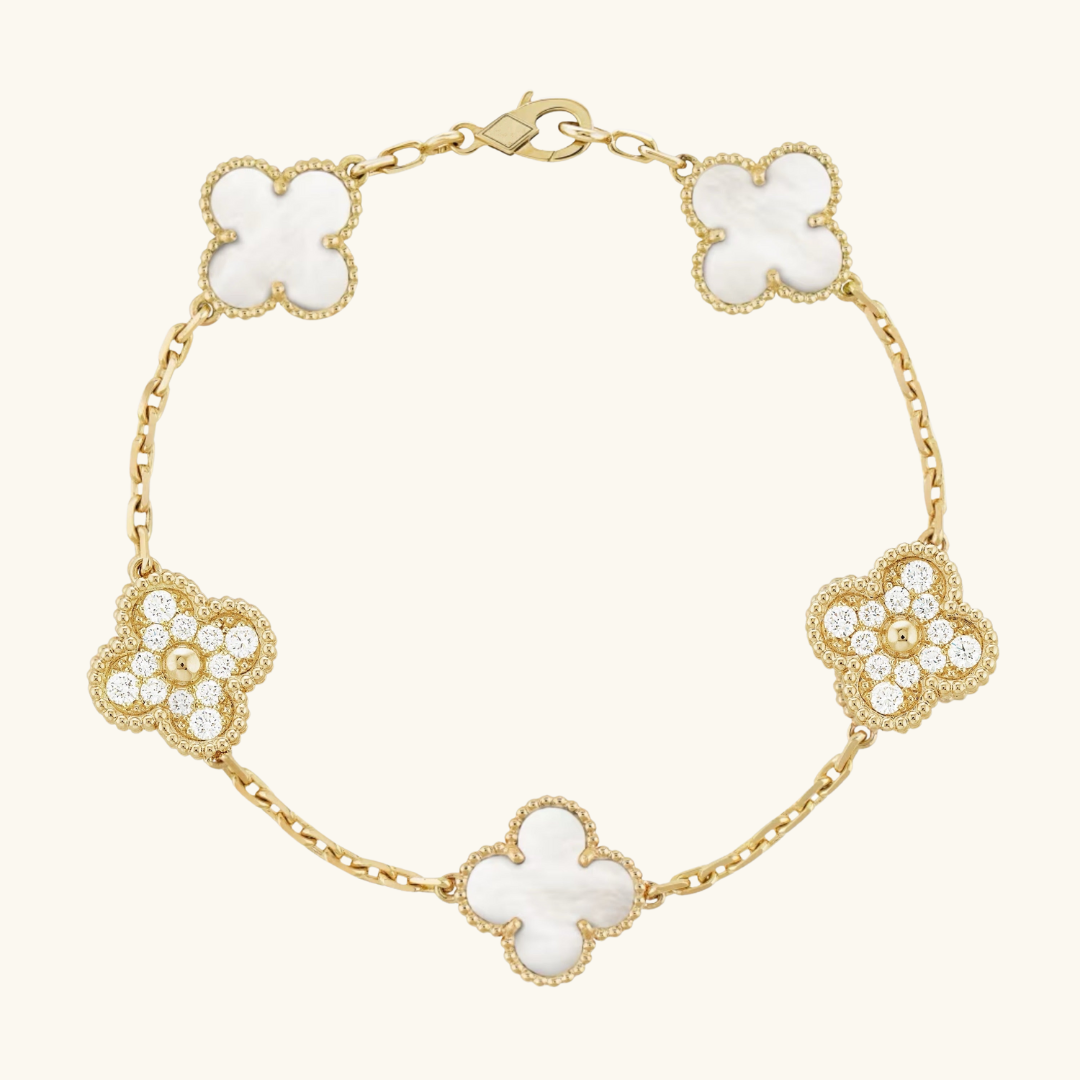 CLOVER | Pulsera Dorada Blanca Prestige