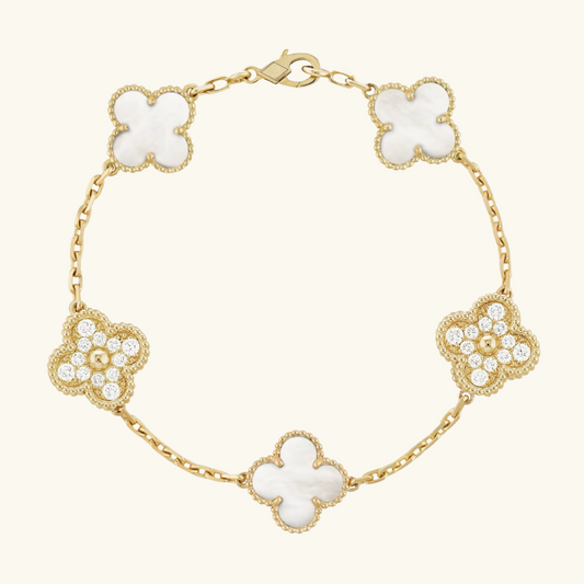 CLOVER | Pulsera Dorada Blanca Prestige